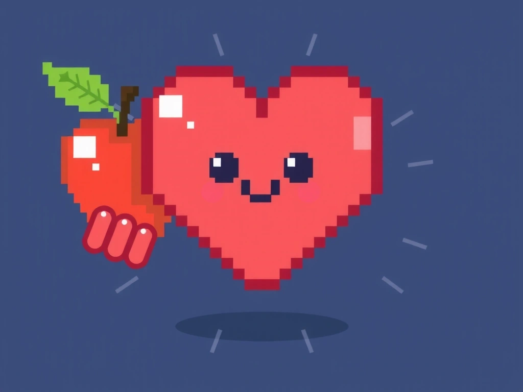 Pixelated Herz und Apfel als Symbol für Gesundheit